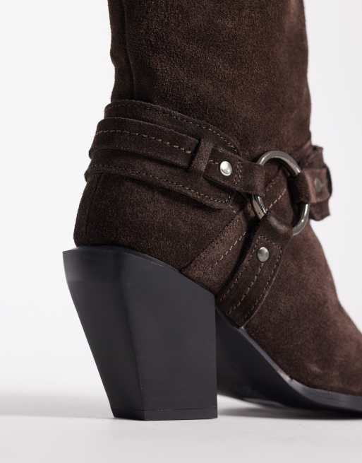 ASOS DESIGN - Elena - Chokoladebrune western-ankelstøvler med seledetaljer i ruskind, 4 af 4