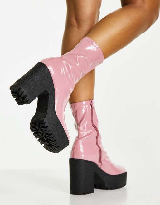 ASOS DESIGN - Elena - Sokkestøvler med høje hæle i pink lak, 2 af 4