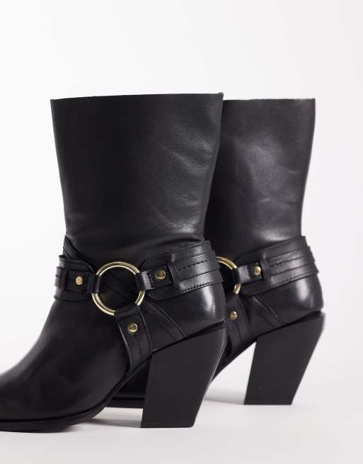 ASOS DESIGN – Elena – Svarta ankelboots med sele i cowboystil av läder, 4 av 4