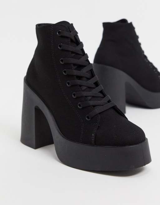 ASOS DESIGN Elevate lace up canvas boot in black