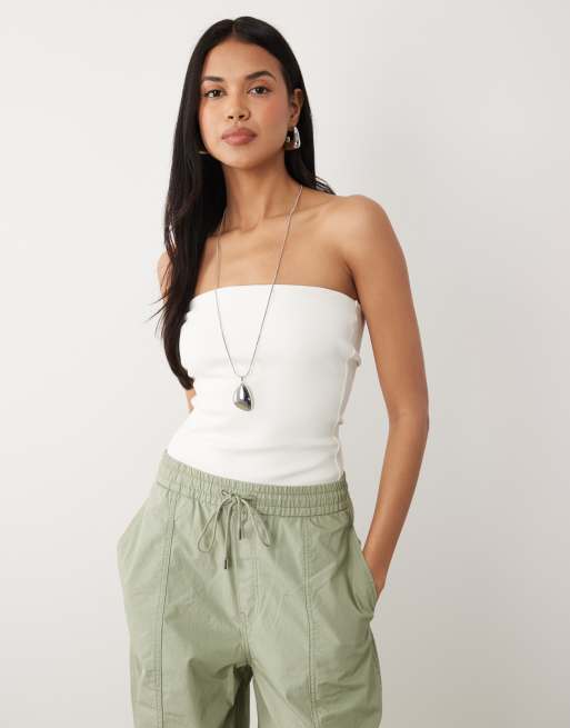 ASOS DESIGN - Elfenbensfarvet bandeau-top i kompakt bomuld, 3 af 4
