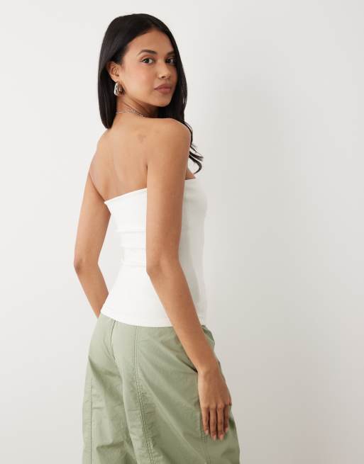 ASOS DESIGN - Elfenbensfarvet bandeau-top i kompakt bomuld, 4 af 4