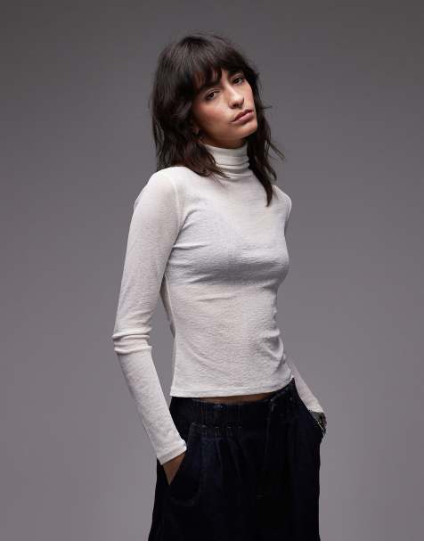 ASOS DESIGN - Elfenbensfarvet overdel i transparent gazeagtigt stof med rullekrave - view 1