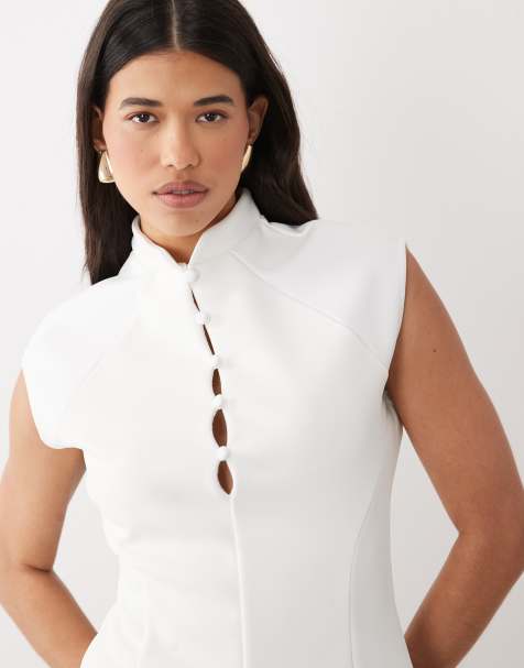 ASOS DESIGN - Elfenbenshvid bonded top med vingeærmer og formgivende effekt - view 1