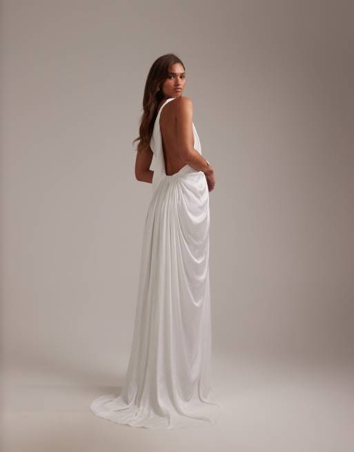 ASOS DESIGN - Elfenbenshvid brudekjole i græsk stil med oneshoulder-snit, 2 af 6