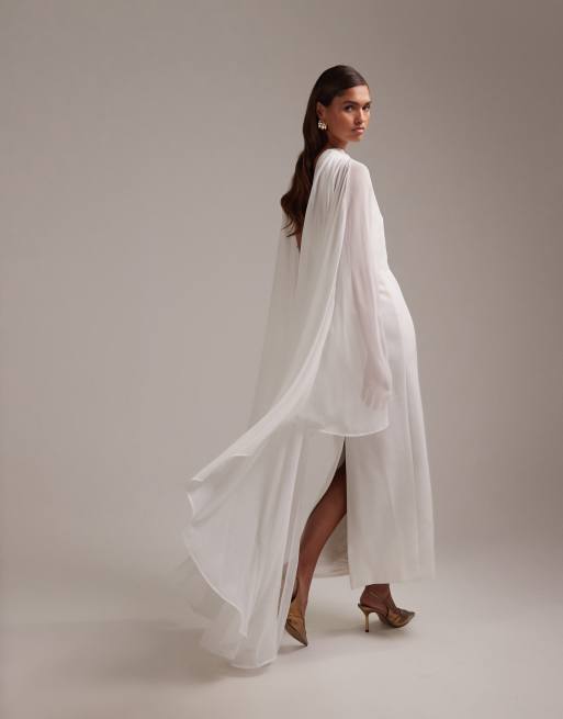 ASOS DESIGN - Elfenbenshvid maxi-brudekjole med kappedetalje, 2 af 5