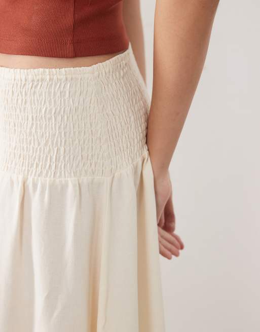 ASOS DESIGN - Elfenbenshvid maxinederdel med rynket talje i hørblanding, 3 af 5