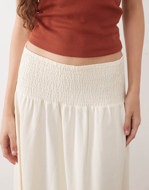 ASOS DESIGN - Elfenbenshvid maxinederdel med rynket talje i hørblanding, 4 af 5