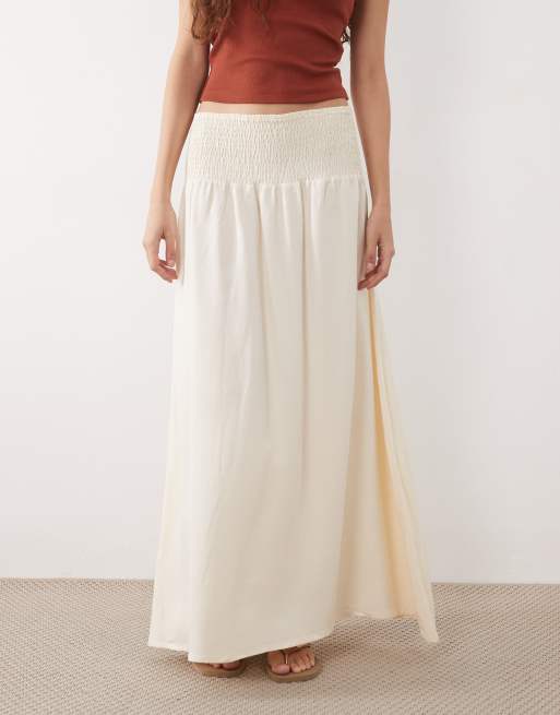 ASOS DESIGN - Elfenbenshvid maxinederdel med rynket talje i hørblanding, 5 af 5