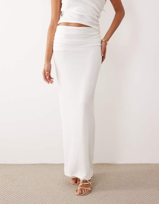 ASOS DESIGN - Elfenbenshvid maxinederdel med søjlesnit i tekstureret ribstrik - Del af sæt, 2 af 5