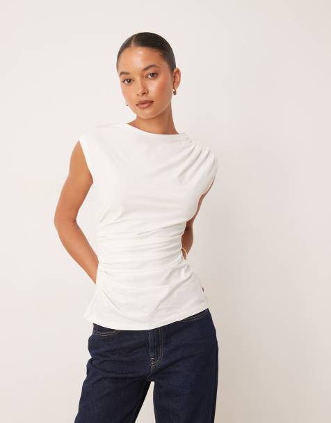 ASOS DESIGN - Elfenbenshvid tanktop med rynker i bomuld - view 1