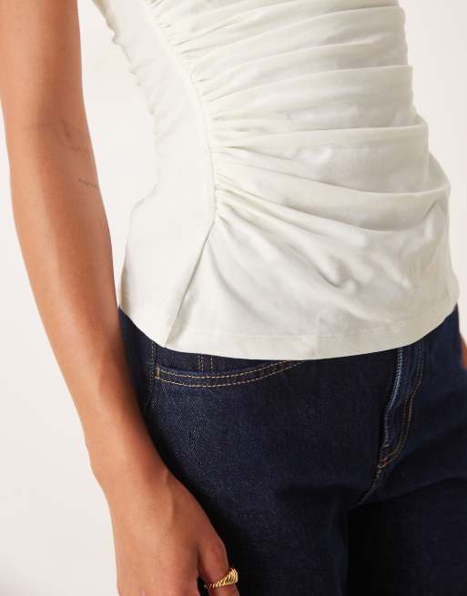 ASOS DESIGN - Elfenbenshvid tanktop med rynker i bomuld, 4 af 4