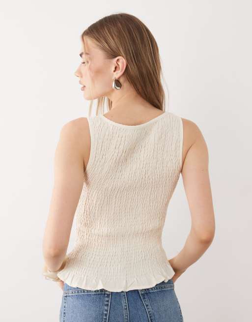 ASOS DESIGN - Elfenbenshvid tanktop med rynker i hørblanding, 4 af 4