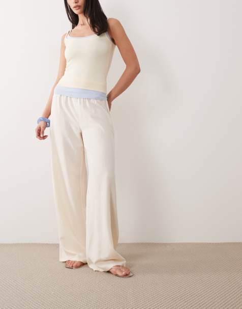 ASOS DESIGN - Elfenbenshvide pull-on-bukser med rynket talje i hørblanding - view 1