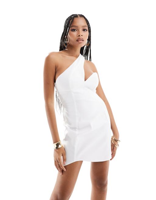 ASOS DESIGN – Elfenbensvit, enaxlad miniklänning i bodycon-modell