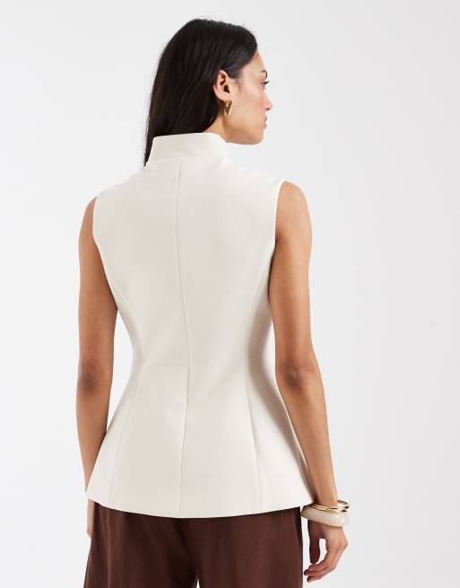 ASOS DESIGN – Elfenbensvit kostymväst med omlottdesign i halsen, 4 av 4