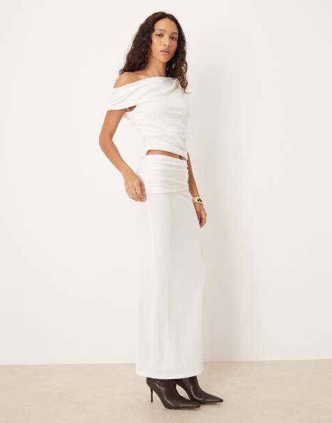 ASOS DESIGN – Elfenbensvit, rak maxikjol med ribbad textur, del av set - view 1