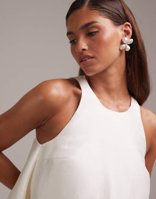 ASOS DESIGN – Elfenbensvit, strukturerad och kort bröllopsklänning i shiftstil, 4 av 5