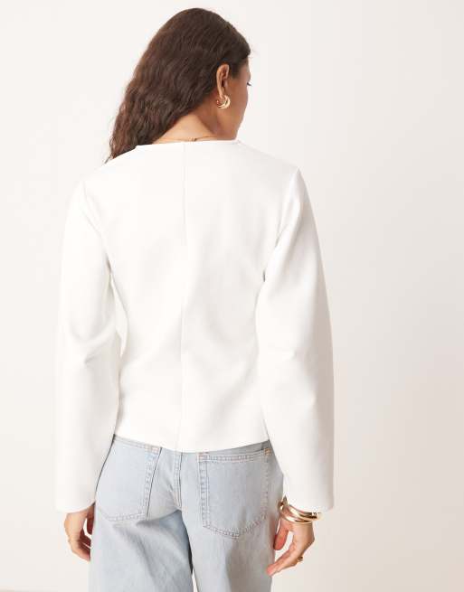 ASOS DESIGN – Elfenbensvit topp med formade cocoon-ärmar och indragna detaljer, 4 av 4