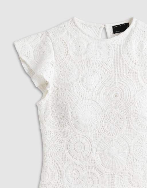 ASOS DESIGN – Elfenbensvit, virkad miniklänning med utsvängda ärmar, 6 av 8