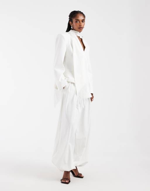 ASOS DESIGN – Elfenbensvitt set med kavaj i oversize med fransig scarfdetalj, 3 av 3