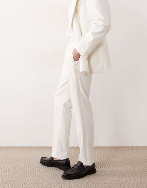 ASOS DESIGN – Elfenbensvita, smala smokingbyxor med satindetalj, 3 av 5