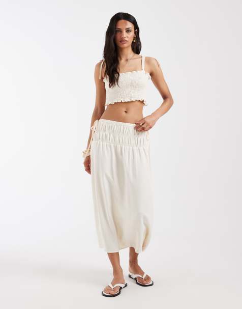 ASOS DESIGN – Elfenbensvitt, smockat set i linnemix - view 1