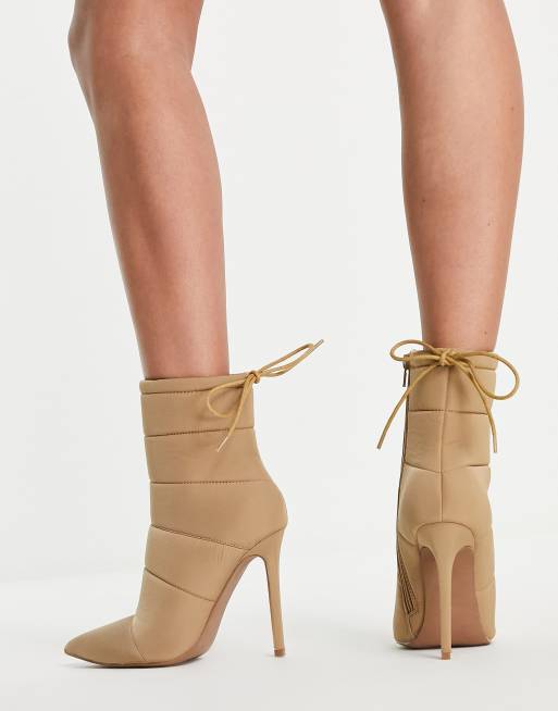 ASOS DESIGN Elisha high heeled padded ankle boots in beige