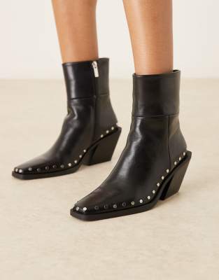 Asos Design Elixir Leather Western Studded Ankle Boots In Black