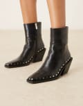 [ASOS DESIGN] ASOS DESIGN Elixir leather western studded ankle boots in black 36 BLACK