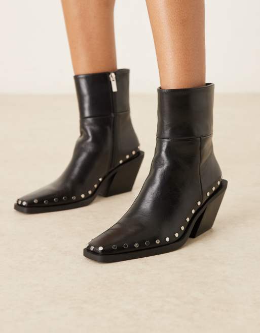 ASOS DESIGN Elixir leather western studded ankle boots in black