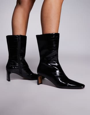 ASOS DESIGN - Eliza - Ankle Boots in der Farbe Black Eel mit zurückgesetztem Absatz-Schwarz