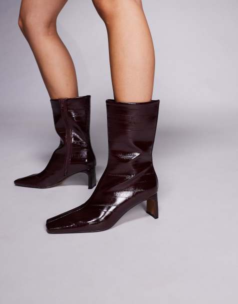 ASOS DESIGN Eliza set back heel ankle boots in burgundy eel - view 1
