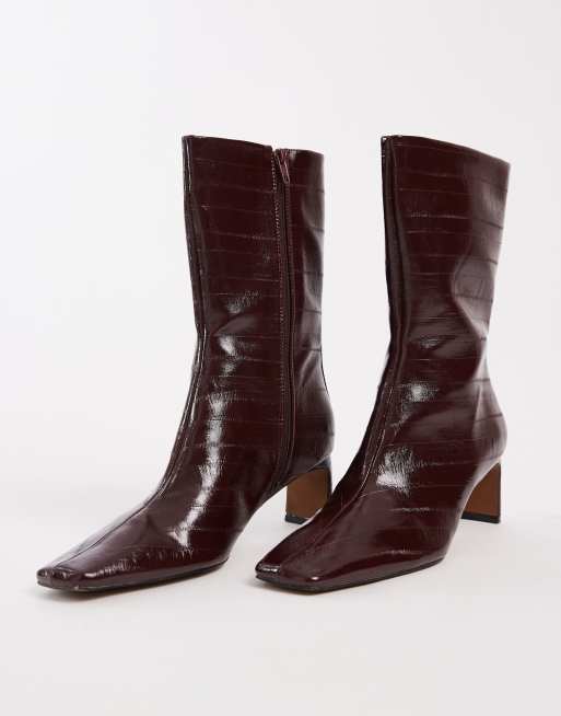 ASOS DESIGN Eliza set-back heel ankle boots in burgundy eel, 2 of 4