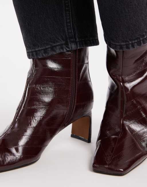 ASOS DESIGN Eliza set-back heel ankle boots in burgundy eel, 4 of 4