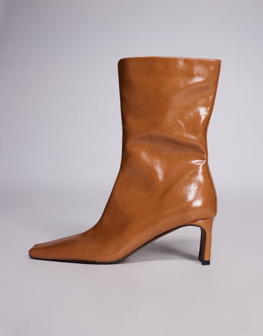 ASOS DESIGN Eliza set back heel ankle boots in toffee