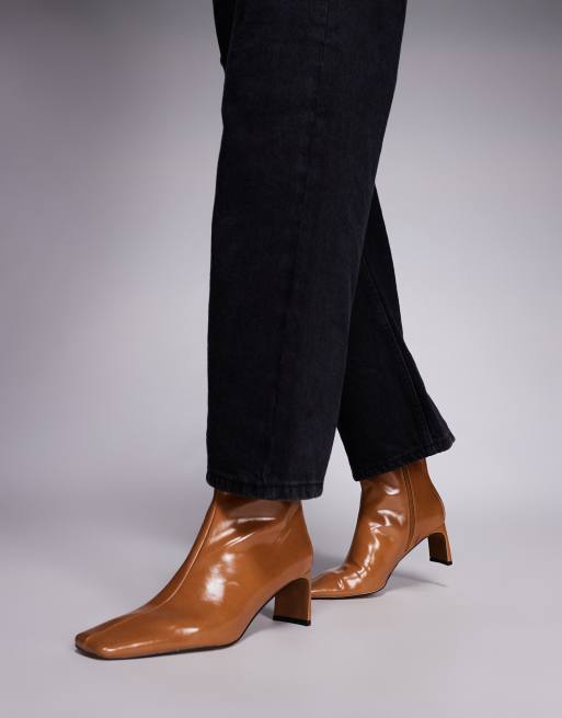 ASOS DESIGN Eliza set back heel ankle boots in toffee