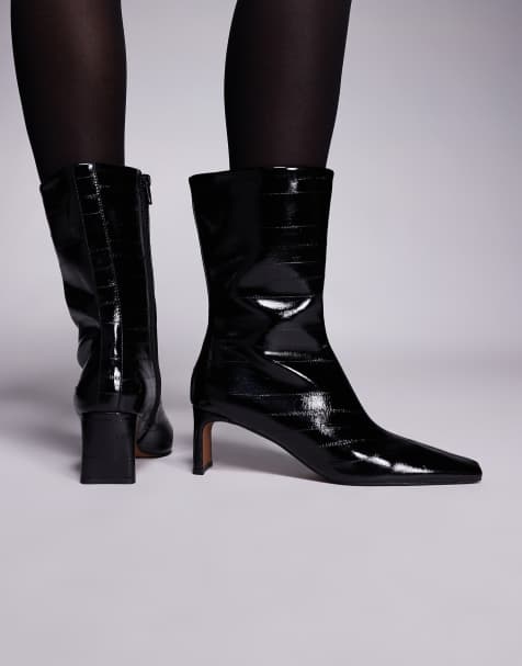 ASOS DESIGN - Eliza - Stivaletti neri effetto anguilla con tacco spostato all'indietro - view 1
