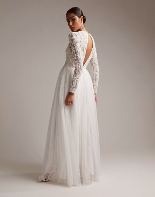 ASOS DESIGN Elizabeth long sleeve wedding dress with beaded bodice in  - ASOS Price Checker