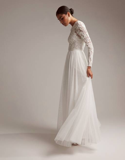 ASOS DESIGN Elizabeth long sleeve wedding dress with beaded bodice in