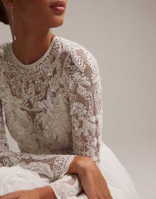 asos long sleeve wedding dress ASOS DESIGN Elizabeth long sleeve wedding dress with beaded bodice in
