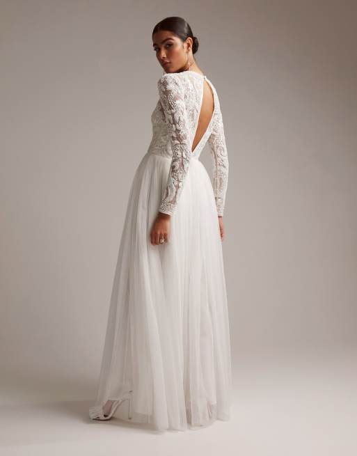 FhyzicsShops DESIGN - Elizabeth - Robe de mariée à manches longues avec corsage orné de perles 