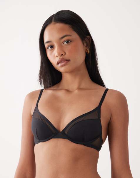 ASOS DESIGN - Ella - Beugel-bh van microvezel met halve vulling en mesh detail in zwart - view 1