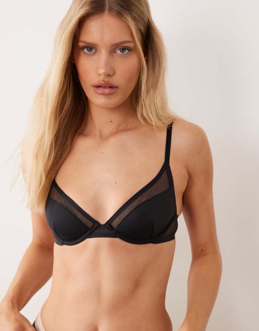 ASOS DESIGN - Ella - Beugel-bh van microvezel met halve vulling en mesh detail in zwart, 2 van 4