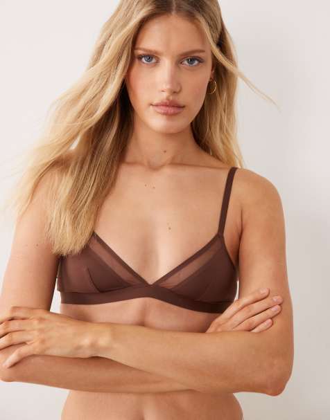 ASOS DESIGN - Ella - Chokoladebrun trekants-BH i mikrofiber med mesh-detaljer - view 1
