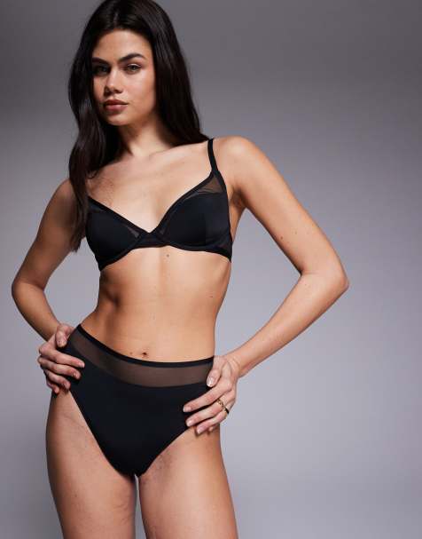 ASOS DESIGN – Ella – Czarny biustonosz typu demi z mikrofibry z fiszbinami i wstawkami z siateczki - view 1