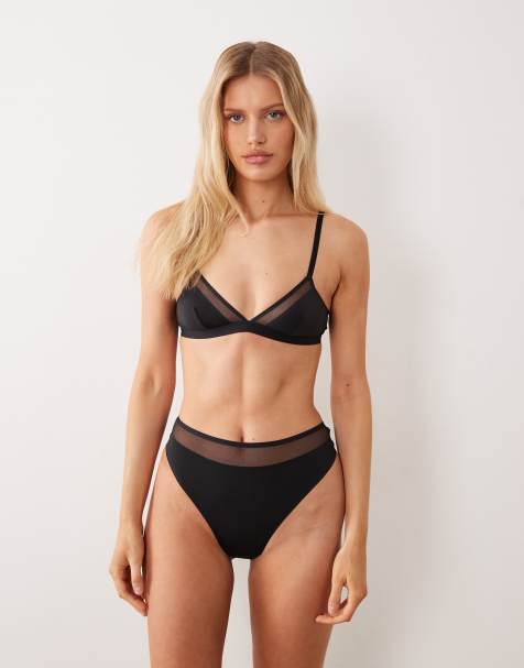 ASOS DESIGN – Ella – Czarny biustonosz z trójkątnymi miseczkami z mikrofibry z siateczkowymi wstawkami - view 1