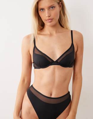 ASOS DESIGN - Ella - Geformter, halbwattierter Bügel-BH aus Mikrofaser in Schwarz mit Netzstoffdetail