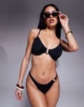 [ASOS DESIGN] ASOS DESIGN Ella high leg hipster bikini bottoms with gold trim in black 14 Black