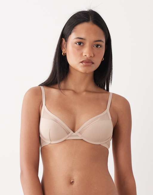 ASOS DESIGN - Ella - Reggiseno a mezza coppa in microfibra con ferretto e dettaglio in rete beige